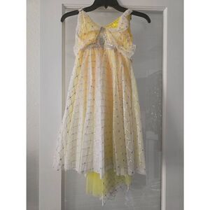 Girls Revolution Yellow Lacey Sequin Lyrical Dance Costume Size Small Adult with